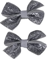 Jessidress Feestelijke Mini Haarclips met strikjes vol pailletten - Zilver