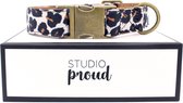 Studio Proud - Complete set - Halsband en hondenriem - tijger print - bronskleurige accenten - maat M - te combineren met bijpassende poepzakjeshouder