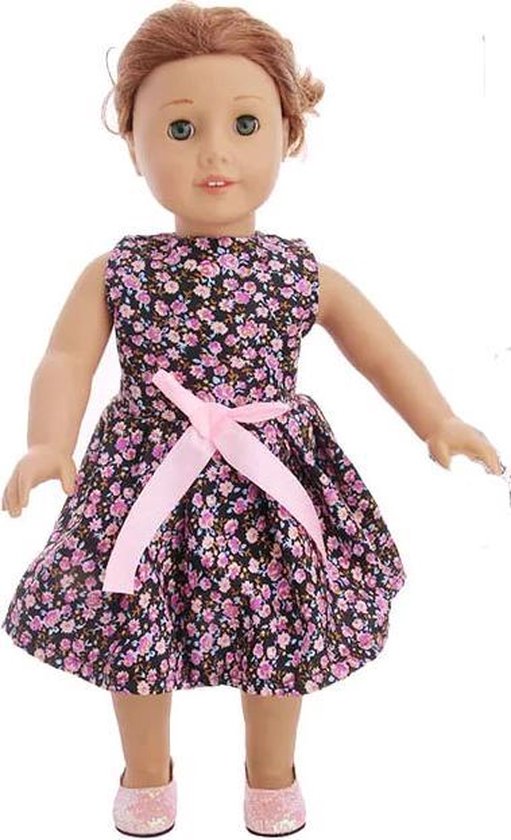 Zomerjurk voor pop met 40-45 cm - Lief jurkje met bloemetjes en roze strik -... | bol.com