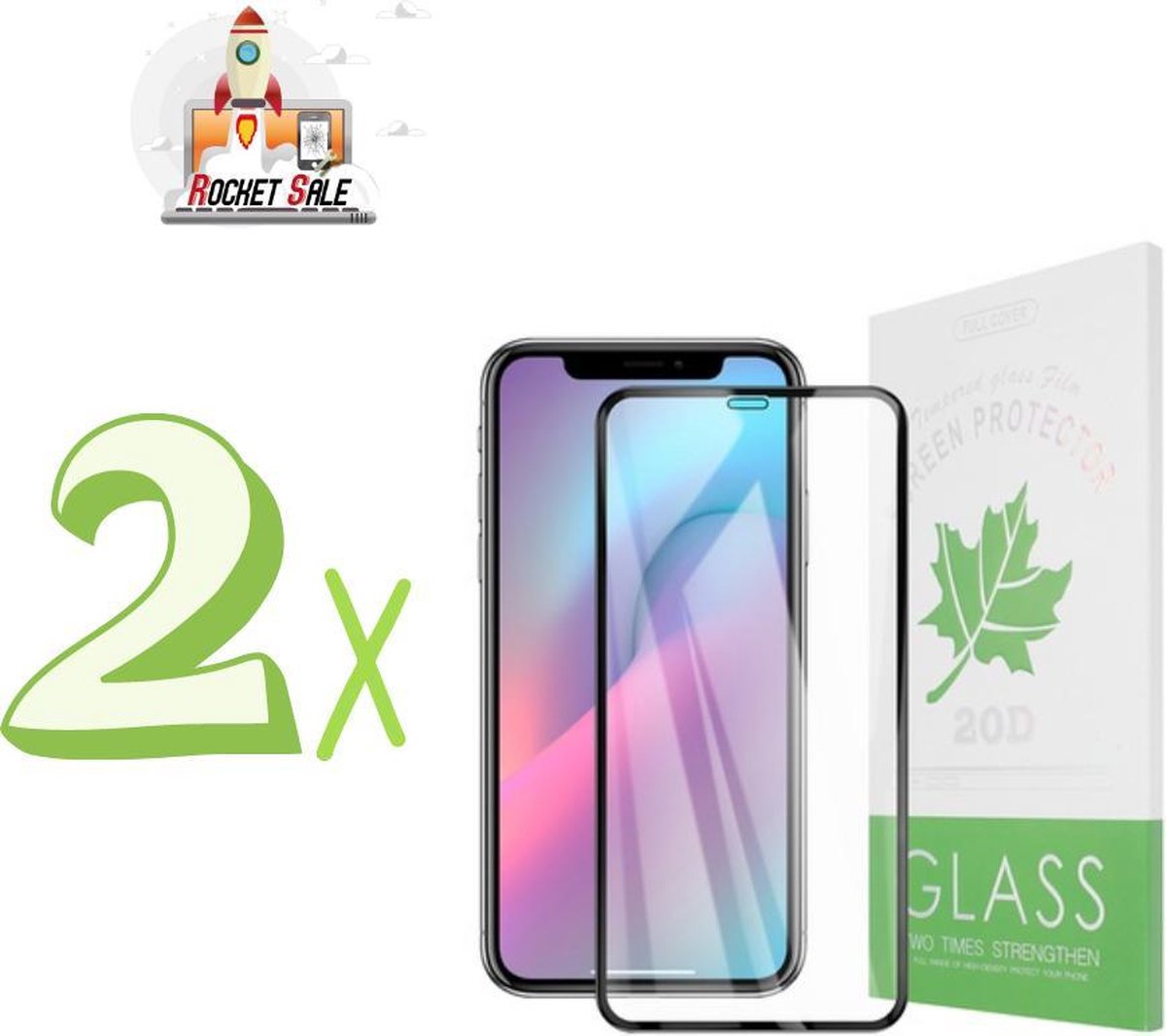 iPhone 11 Pro Screenprotector Glasfolie 3D- iPhone XS Screenprotector Glas folie 3D - iPhone X Screenprotector Glas 3D - Tempered Glass Screen Protector 3D - 2x - Rocket Sale