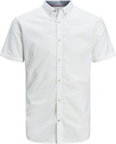 Jack and Jones Heren Overhemd Korte Mouw Wit Button-Down Slim Fit - M