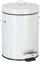 Relaxdays pedaalemmer retro - prullenbak toilet - afvalbak keuken - badkamer - wit - 3 Liter