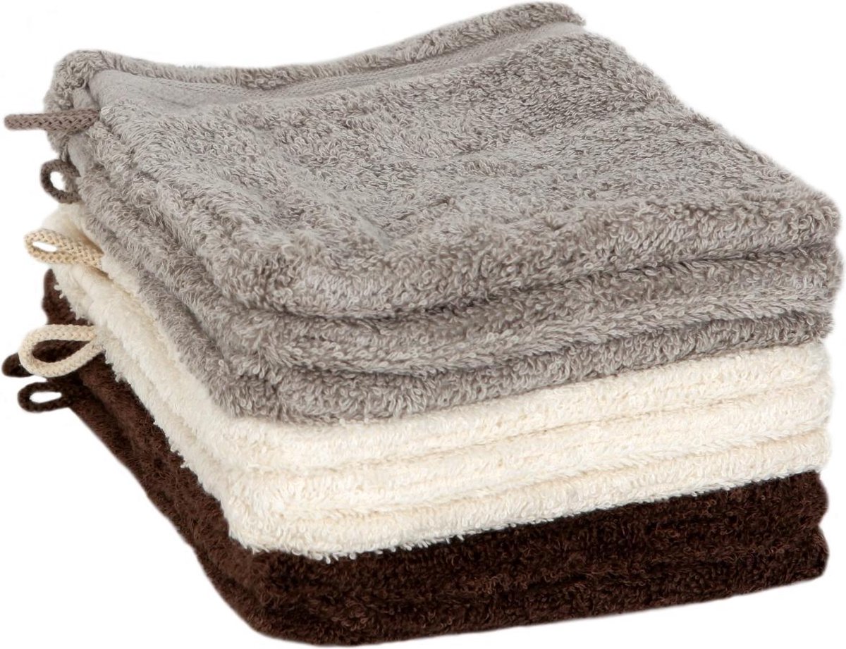 Set van 3 Washanden bamboe/katoen Bruin, Belgisch Fabricaat