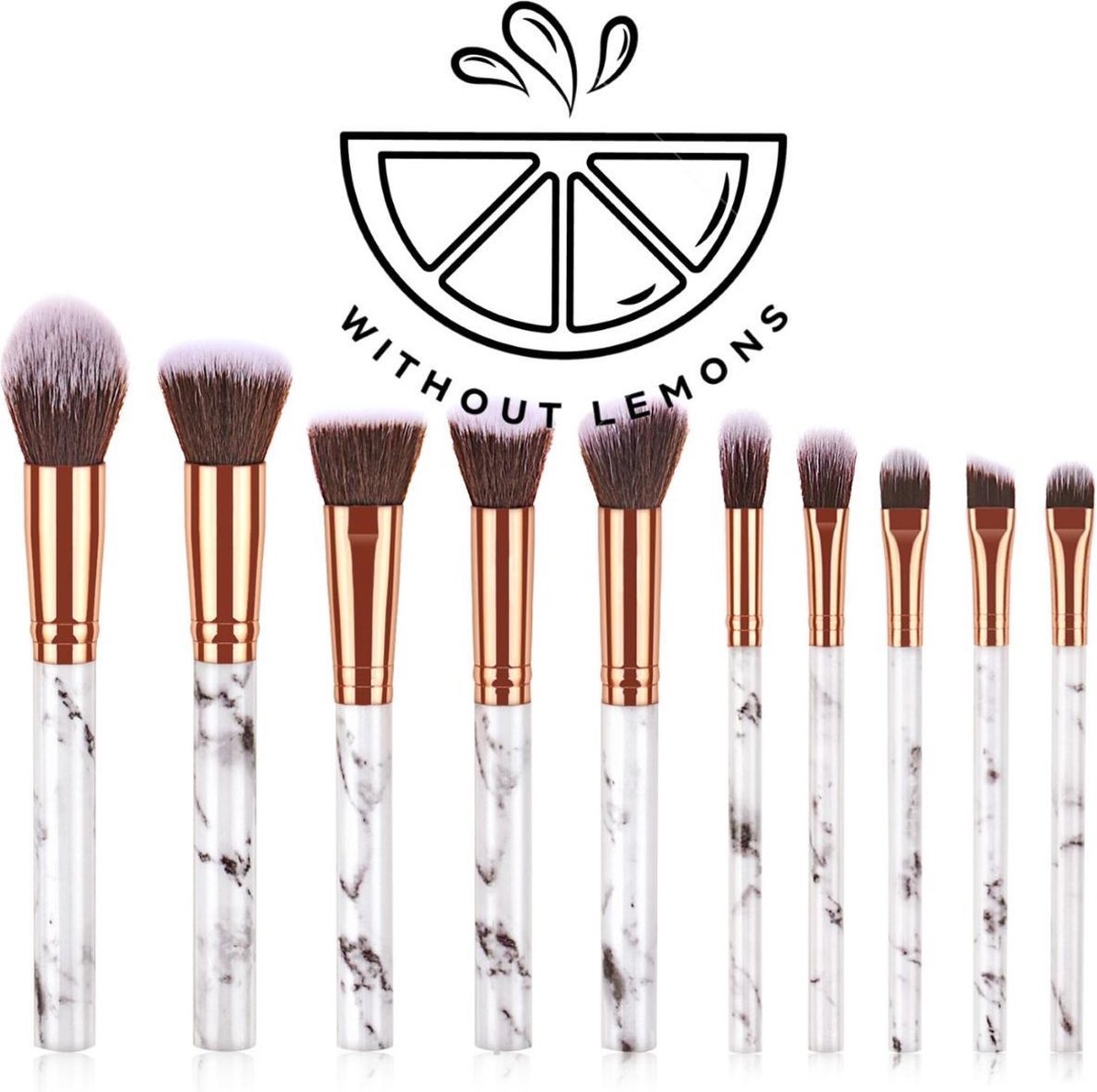 Kabuki Make-up borstels - set van 10 stuks - Kabuki - Kwastenset - Oogschaduw Poeder - Shmink borstels - Wit/roze - Without Lemons