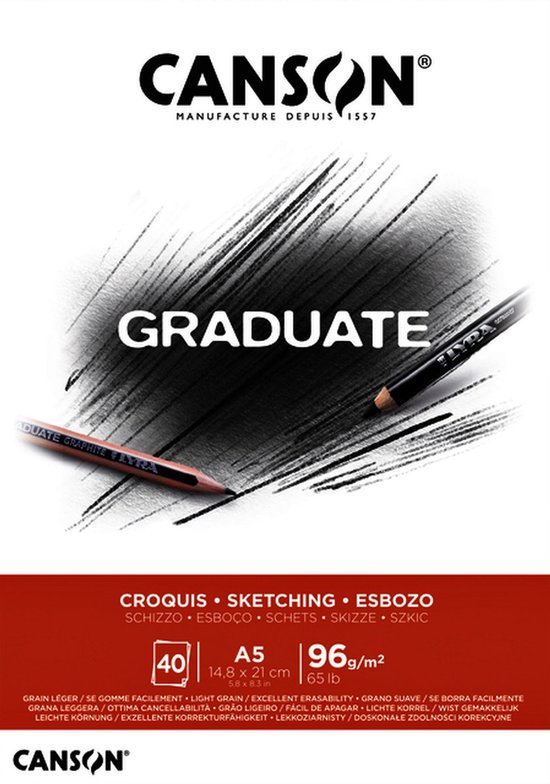 Canson C400110361 schetsboek Graduate Croquis A5 96gr pk/40v
