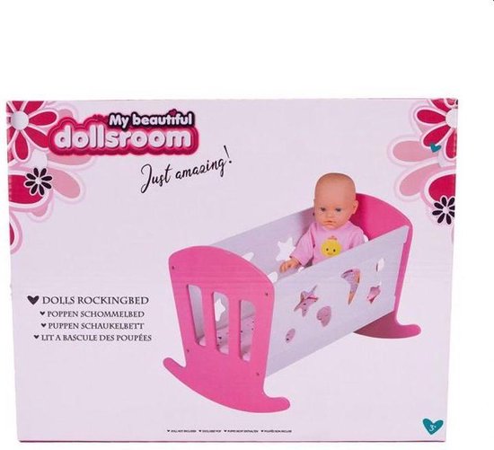 Thumbnail van een extra afbeelding van het spel My Beautiful Dollsroom Houten Poppenbed 49x37x35 cm Roze/Wit
