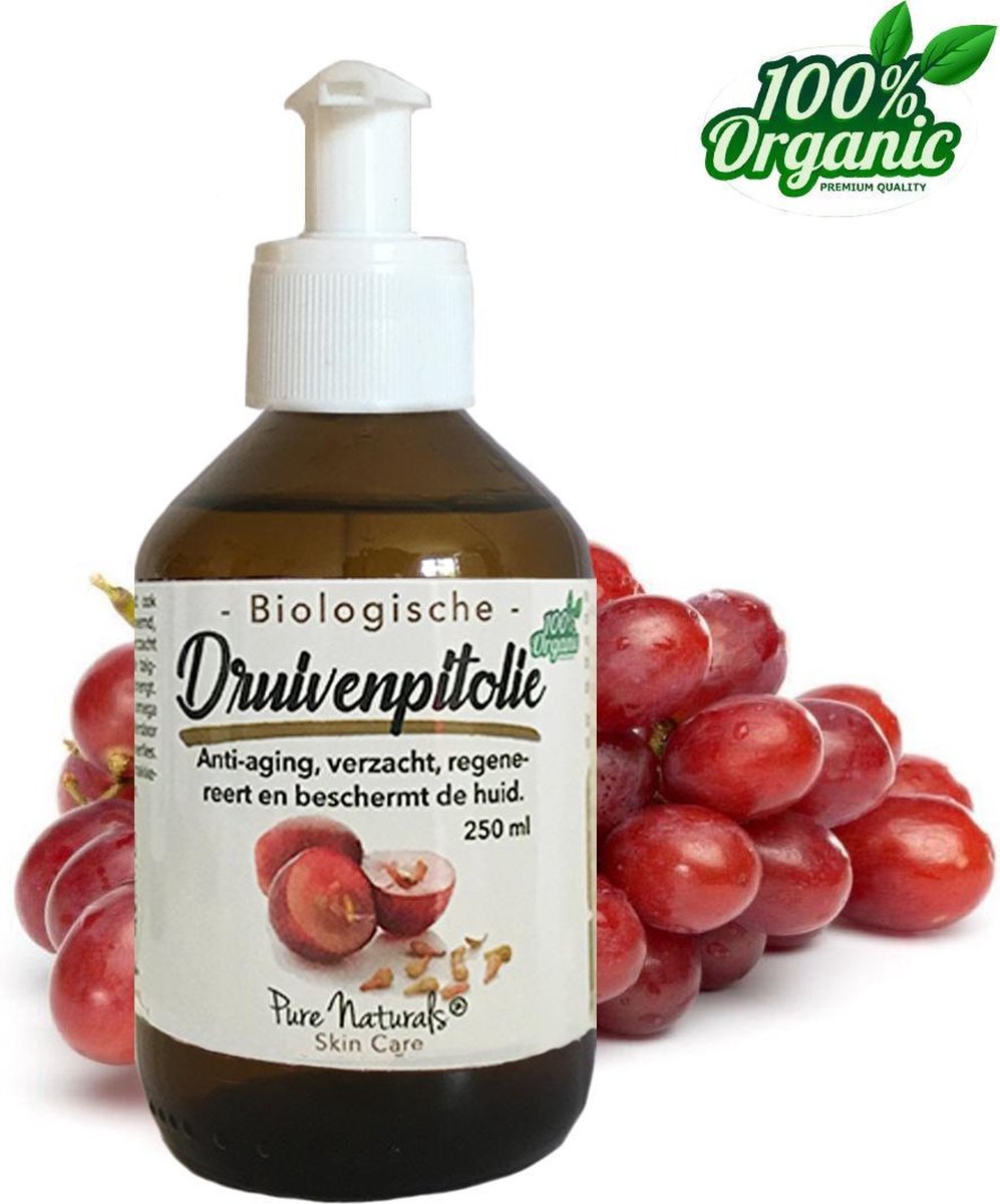 Goedkoopste Druivenpitolie 250 ml - Biologisch - 100 Puur - Koudgeperst - Huidolie - Haarmasker - Baard - Makeup-remover - Pure Naturals