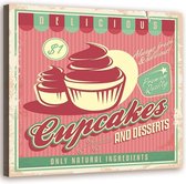 Schilderij Uithangbord Cupcakes, 80x80cm, roze/beige