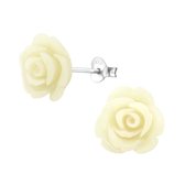 Joy|S - Zilveren roos oorbellen 1.3 cm cream wit