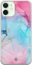 iPhone 12 mini hoesje siliconen - Marmer blauw roze | Apple iPhone 12 Mini case | TPU backcover transparant