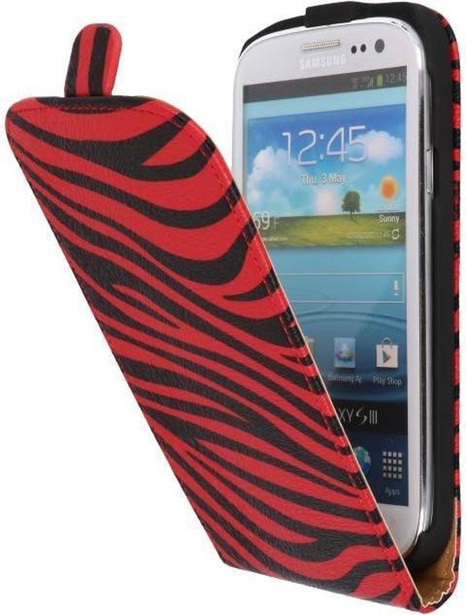 Zebra Flipcase Hoesjes Geschikt voor Samsung Galaxy S3 i9300 Rood