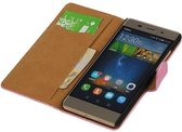 Lace Bookstyle Wallet Case Hoesjes Geschikt voor Huawei Ascend P8 Lite Roze