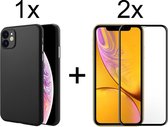 iPhone 12 hoesje zwart siliconen case cover hoesjes hoes - Full cover - 2x iPhone 12 screenprotector