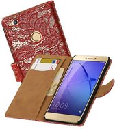Bloem Bookstyle Hoesje - Wallet Case Telefoonhoesjes - Geschikt voor Huawei P8 Lite 2017 Rood