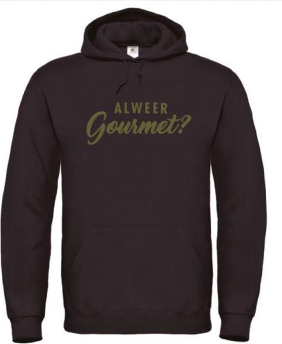 Foute kersttrui hoodie zwart M - Alweer gourmet? - Olijfgroen - soBAD. | Kersttrui soBAD. | kerstsweaters volwassenen | kerst hoodie volwassenen | Kerst outfit | Foute kerst truien