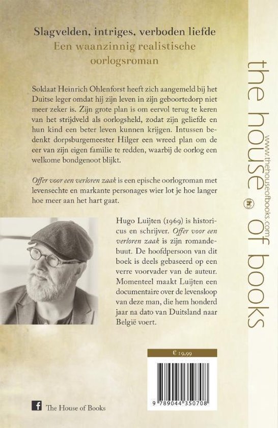 Achterkant van het boek "Offer voor een verloren zaak" met beschrijving en foto van Hugo Luijten.