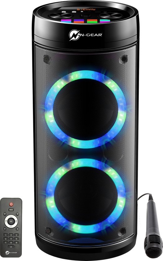 N-GEAR LGP 26R  - Draadloze Bluetooth Party Speaker - Karaoke set - 1 Microfoon - Discoverlichting
