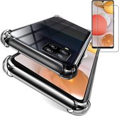 HB Hoesje Geschikt voor Samsung Galaxy A42 5G Transparant - Anti Shock Hybrid Back Cover & Glazen Screenprotector