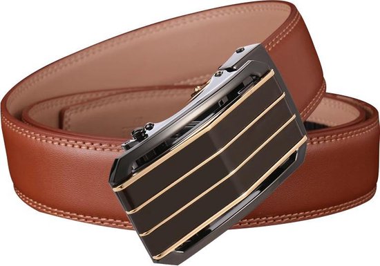 Ceinture homme en cuir camel avec boucle matic marron doré