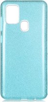 Samsung Galaxy M21 Hoesje Glitters Siliconen TPU Case Blauw - BlingBling Cover