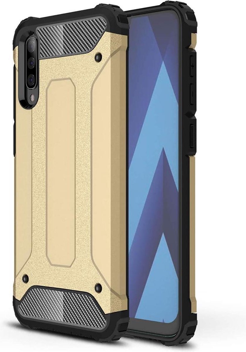 Hoesje Geschikt voor: Samsung Galaxy A20S Armor Hybrid - Goud