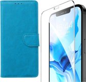 iPhone 12 - Bookcase Turquoise - portemonee hoesje + 2X Tempered Glas Screenprotector