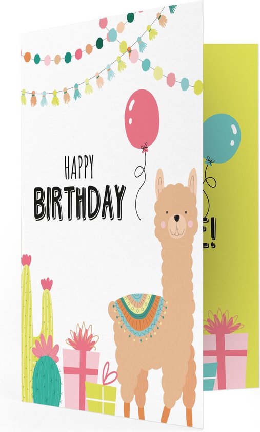 LocoMix - Verjaardagskaart - Muziekkaart - Uitnodiging kinderfeestje - Birthday Lama - kaart