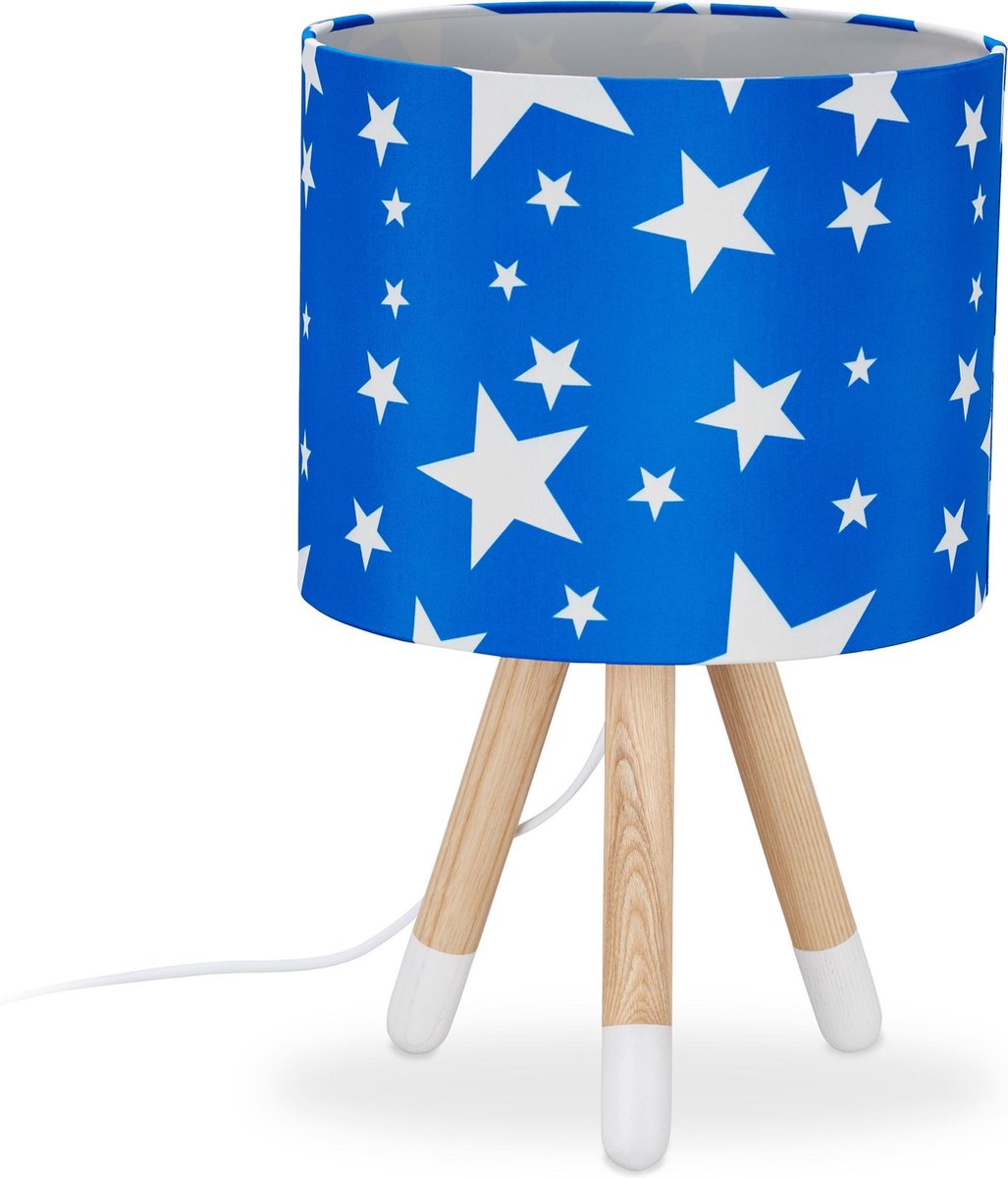 relaxdays tafellamp Stars - E14 fitting - kinderlamp driepoot - kinderkamer - sterren blauw