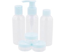 Spilbergen - Blauwe Toiletetui - Reisetui 7 delig - navulbare flesjes + potjes