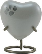 Pearl Odyssey Dieren Urn Hart Parel Wit met schroefdop en Zilver Dierenpoot - Asbeeld Dieren Urn Voor Uw Geliefde Dier - Kat - Hond - Paard - Konijn