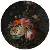 Behangcirkel Bloemen op marmere tafel 120cm doorsnede - wandcirkel - muurcirkel - wooncirkel