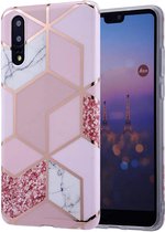 Huawei P20 Backcover - Roze / Wit - Marmer - Soft TPU