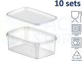 Barquettes en plastique rectangulaires - 1200ml - 10 pièces - Transparent avec couvercle