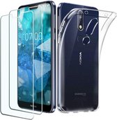 Silicone hoesje transparant met 2 Pack Tempered glas Screen Protector Geschikt voor: Nokia 7.1