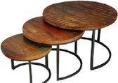 Salontafel - Set 3 delig - Teakhout gekleurd - Metalen Frame-top 3cm dik