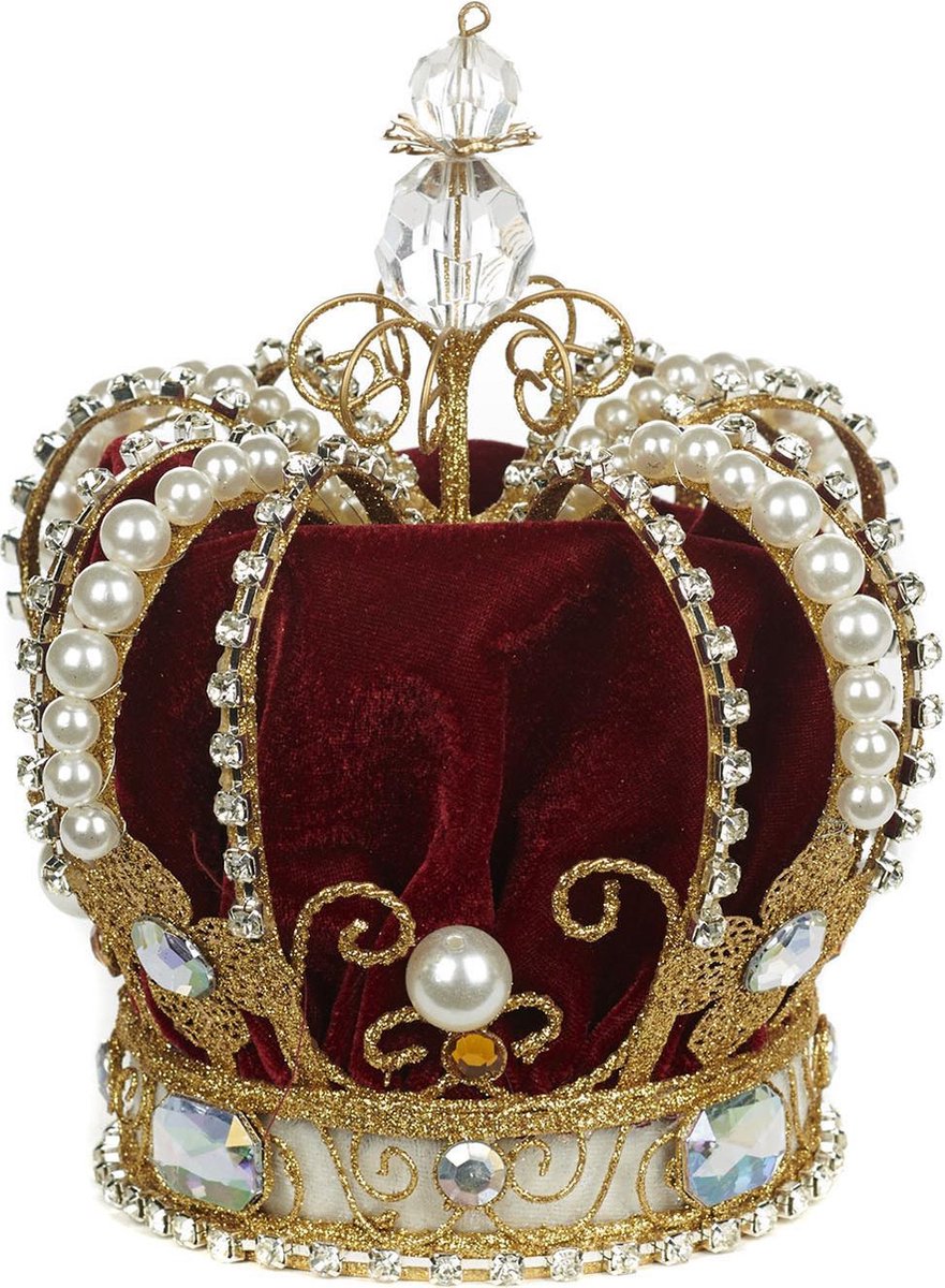 Goodwill Kerstbal-Jewel-Kroon-Piek Parel Goud-Rood Lengte 17 cm