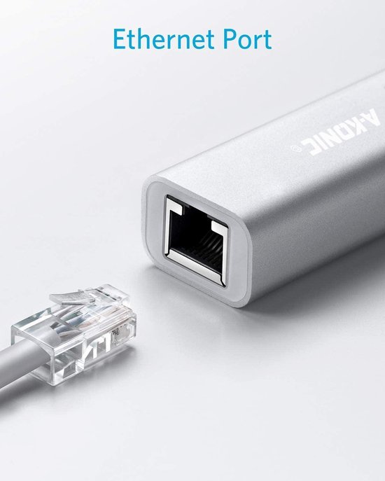 A-KONIC© USB-C Naar Ethernet Adapter | USB C To Internet RJ45 Poort / LAN Netwerk | 10/100/1000 Mbps | Apple Macbook Pro | Dell XPS | Lenovo | Samsung | Chromebook | HP | Zilver - A-Konic