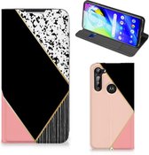 Bookcase Hoesje Motorola Moto G8 Power Smart Cover Black Pink Shapes