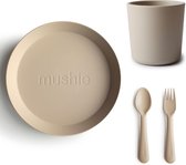 Mushie Serviesset |Set bord+beker+Vork en Lepel|4-delig|Vanilla|Kinderservies|BIBS|Bestek|Bord|Beker|Cup|