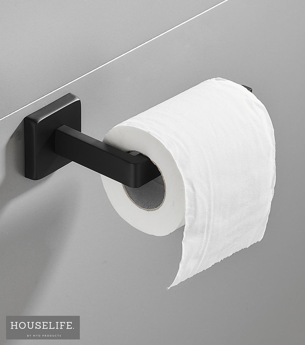 HouseLife™ Toiletrolhouder - zwart - Wc rolhouder – RVS – Zonder klep