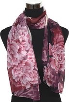 Sjaal dames - creme met donker roze bloemprint - Polyester