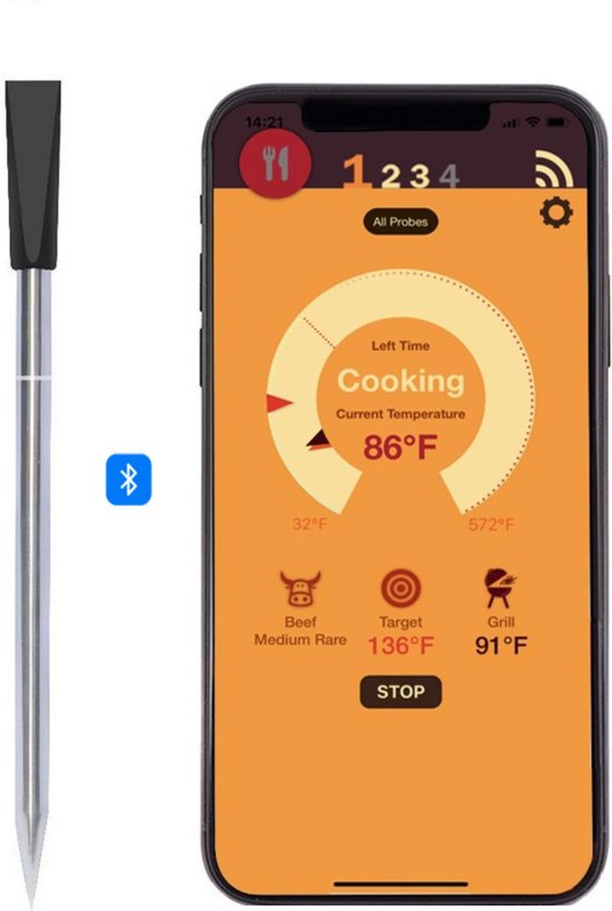 Vergissing Zegenen bedenken Luxe Vleesthermometer Bluetooth Draadloos Keukenthermometers - Mobiel  Android IOS App... | bol.com