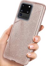 Samsung Galaxy S20 Hoesje Glitter Siliconen TPU Case Roze - Back Cover - Schokbestendig - Glamour