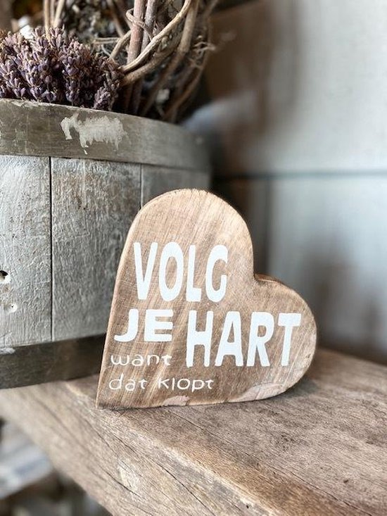 Teksthart Volg je hart / Natural kleur / houten hart / Valentijnsdag / moederdag / verjaardag / cadeau