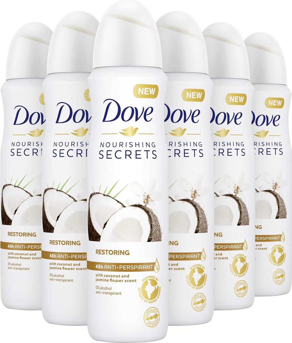 Dove Coco & Jasmine Anti-transpirant Deodorant - 6 x 150 ml - Voordeelverpakking - Dove