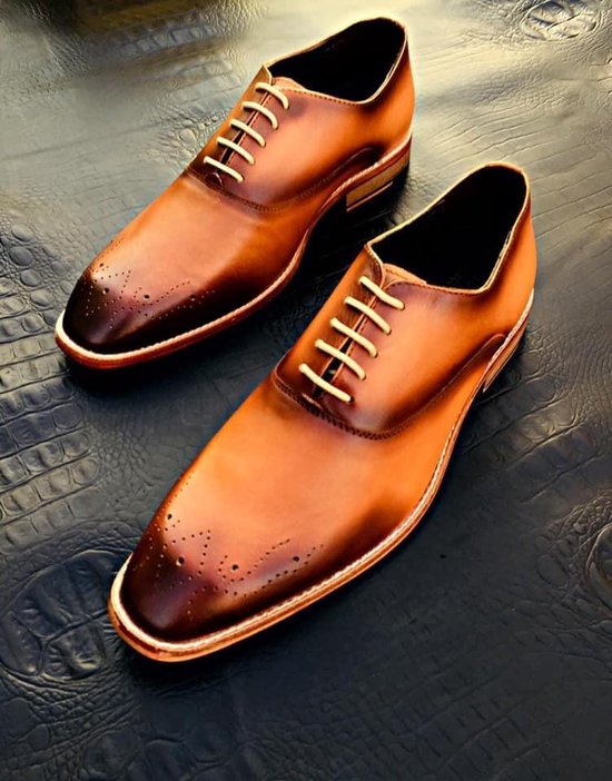 Chaussure pour homme en cuir, Cognac avec marron foncé, taille 43 | bol.com