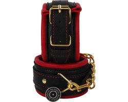 Banoch | Handcuff gold | rode Handboeien leer met goud | bondage