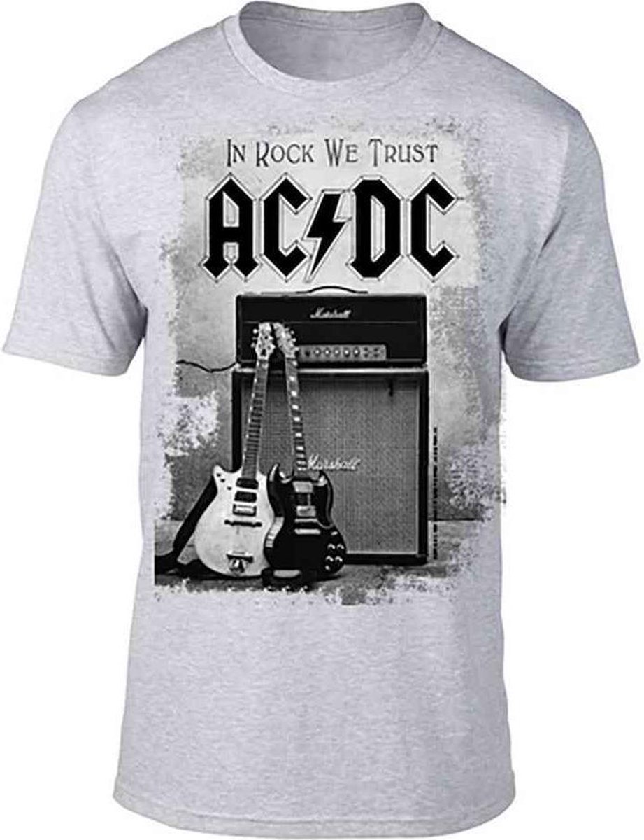AC/DC Heren Tshirt -M- In Rock We Trust Grijs