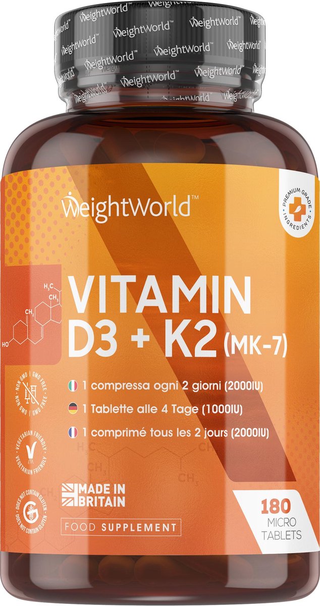 WeightWorld Vitamine D3 & K2 4000 IU 180 micro tabletten