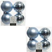 8x Lichtblauwe kunststof kerstballen 10 cm - Mat/glans - Onbreekbare plastic kerstballen - Kerstboomversiering lichtblauw